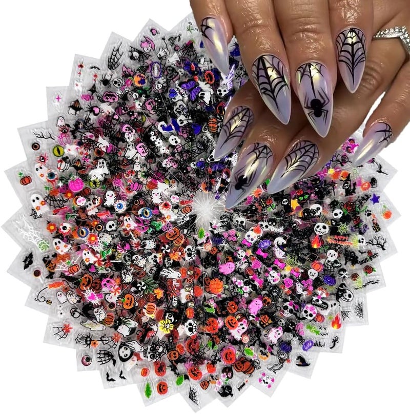 SPLOCUDU 30 Sheet Halloween Nail Art Stickers Decals Cute Ghost Pumpkin Design Spider Web Scary Eyes Acrylic Nails Supplies for Women Manicure Decorations - Image 5